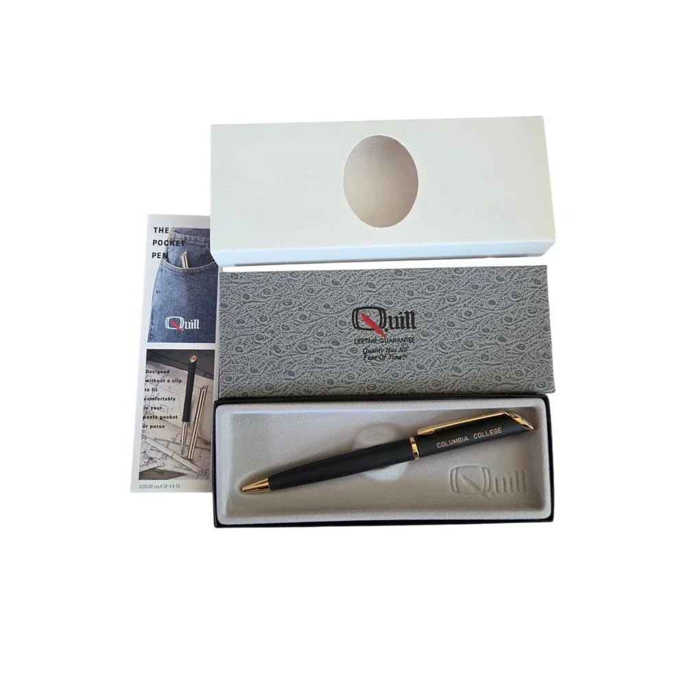 Quill Matte Black Gold Columbia College Ballpoint Pen with Original Box USA